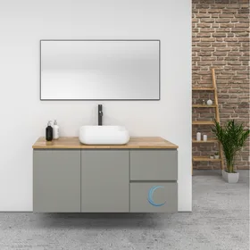 ארון אמבטיה תלוי יוקרתי סטפן בגוון אפוקסי משטח בוצ'ר וכיור מונח חרס