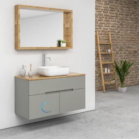 ארון אמבטיה תלוי מעוצב דיאנה בגוון אפוקסי משטח בוצ'ר וכיור מונח חרס