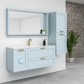 ארון אמבטיה תלוי יוקרתי תמיר בגוון אפוקסי משטח חרס אינטגרלי