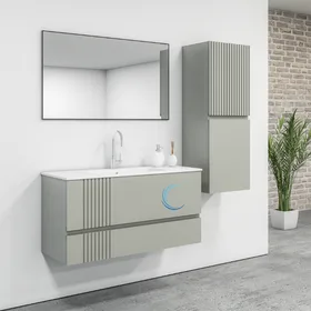 ארון אמבטיה תלוי מעוצב אדם בגוון אפוקסי משטח חרס אינטגרלי שקוע