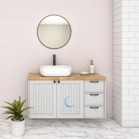 ארון אמבטיה תלוי מעוצב פיטר בגוון אפוקסי משטח בוצ'ר או קוריאן לבן