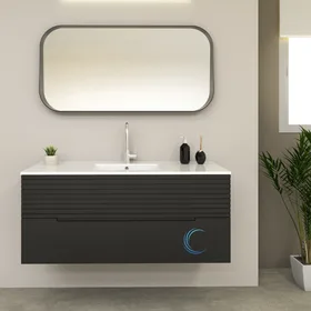 ארון אמבטיה תלוי יוקרתי נופר בגוון אפוקסי משטח חרס אינטגרלי שקוע