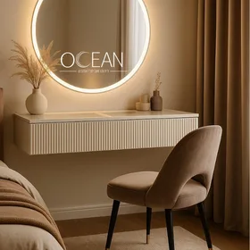 שידת איפור סלינה תלויה / קונסולה בגוון אפוקסי משטח זכוכית עם מסגרת