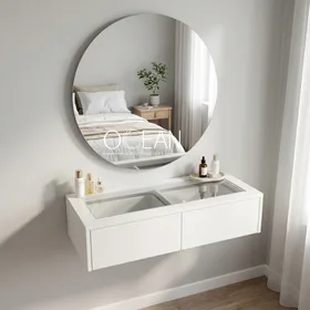 שידת איפור נינה תלויה / קונסולה בגוון אפוקסי משטח זכוכית עם מסגרת