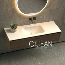 כיור משטח קוריאן אינטגרלי דק מעוגל - ייצור מיוחד בגוון לבן מט, שחור מט , אפור מט