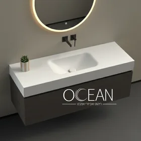 כיור משטח קוריאן אינטגרלי עבה מעוגל - ייצור מיוחד בגוון לבן מט, שחור מט , אפור מט