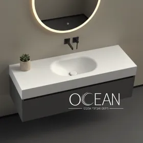 כיור משטח קוריאן אינטגרלי עבה אובלי - ייצור מיוחד בגוון לבן מט, שחור מט , אפור מט