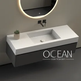 כיור משטח קוריאן אינטגרלי עבה מלבני - ייצור מיוחד בגוון לבן מט, שחור מט , אפור מט