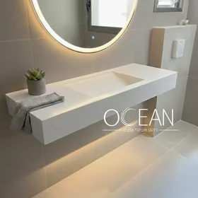 כיור משטח קוריאן אינטגרלי עבה שוקת - ייצור מיוחד בגוון לבן מט, שחור מט , אפור מט