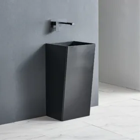 כיור פריסטנד עומד נירוסטה 40 ס"מ בגוון גרפיט מט + ונטיל וסיפון תואם