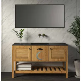 ארון אמבטיה תלוי עץ סיינה 120**אספקה מיידית** משטח חרס אינטגרלי לבן מבריק