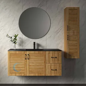 ארון אמבטיה תלוי עץ דגם ורונה 120/150 **אספקה מיידית** משטח חרס אינטגרלי לבן מבריק