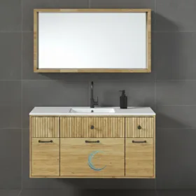 ארון אמבטיה תלוי יוקרתי עץ קרלוס משטח חרס אינטגרלי שקוע