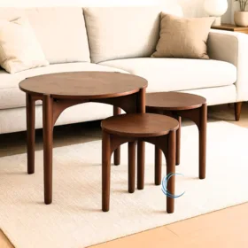 סט 3 שולחנות עץ מלא מנגו כהה 70,50, 35