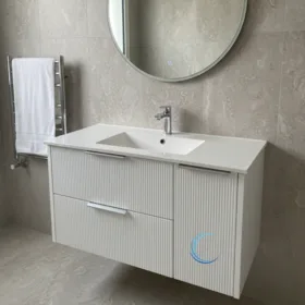 ארון אמבטיה תלוי מעוצב דין בגוון אפוקסי משטח חרס אינטגרלי שקוע