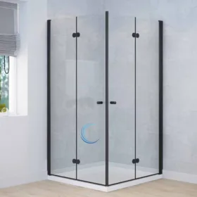 מקלחון סטנדרט פינתי הרמוניקה 6 מ"מ פרופיל שחור מט  2 דלתות מתקפלות In/Out