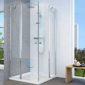 מקלחון סטנדרט פינתי 6 מ"מ פרופיל ניקל מבריק - 2 דפנות קבועות + 2 דלתות In/Out