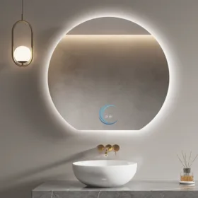 מראה מרחפת מעוצבת עם תאורת לד במידה 80/75 ס״מ- מפשיר אדים