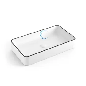 כיור מונח חרס 9015 מעוצב 60/34/11 ס"מ לבן מבריק עם פס שחור