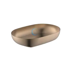 כיור מונח נירוסטה 9384 אובלי 38/56 ס"מ בגוון רוז גולג + ונטיל תואם