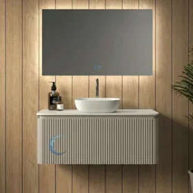 ארון אמבטיה תלוי יוקרתי סהרה גוון אפוקסי משטח קוריאן לבן מעוגל