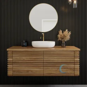 ארון אמבטיה תלוי יוקרתי עץ דיאגו משטח בוצ'ר או קוריאן לבן