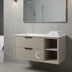 ארון אמבטיה תלוי מעוצב גלי בגוון אפוקסי משטח חרס אינטגרלי שקוע