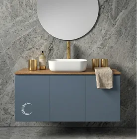 ארון אמבטיה תלוי מעוצב תהל בגוון אפוקסי משטח בוצ'ר וכיור מונח חרס