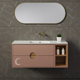 ארון אמבטיה תלוי מעוצב אוליביה בגוון אפוקסי משטח חרס אינטגרלי שקוע