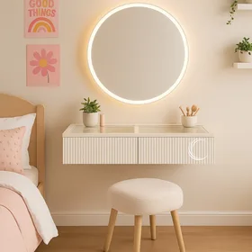 שידת איפור סלינה תלויה / קונסולה בגוון אפוקסי משטח זכוכית עם מסגרת