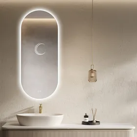 מראה מרחפת אובלית עם תאורת לד מידה 50/120 ס״מ- מפשיר אדים